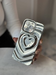 srebrne serce 3d etui iphone 12 pro max