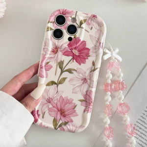 etui w różowe kwiaty ze smyczką Samsung S24