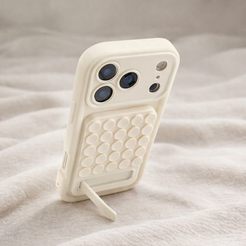 Kremowe etui na telefon z statywem