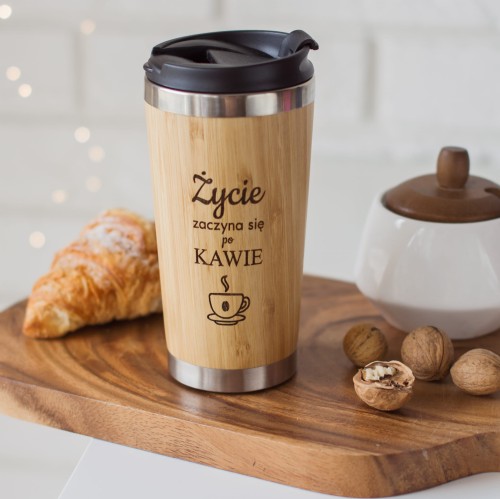 kubek termiczny jasne drewno