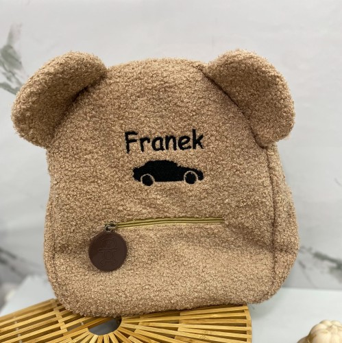 plecak pluszowy z imieniem dziecka beżowy